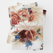 Navyblauwe Terracotta Bloemige Pampagras Botanisch Inpakpapier Vel (In situ)