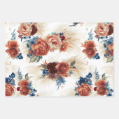 Navyblauwe Terracotta Bloemige Pampagras Botanisch Inpakpapier Vel (Voorkant)