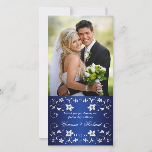 Navyl Blue, Silver Floral Mariage Carte photo (Devant)