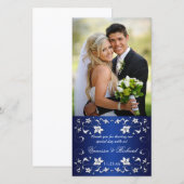 Navyl Blue, Silver Floral Mariage Carte photo (Devant / Derrière)