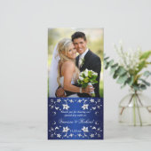 Navyl Blue, Silver Floral Mariage Carte photo (Debout devant)
