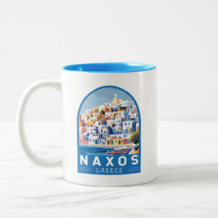 Naxos Griekenland Illustratie Reizen Art Vintage Tweekleurige Koffiemok