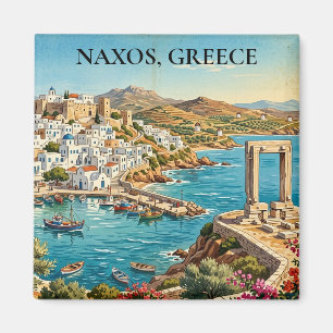 Naxos Griekenland Retro Vintage Reisillustratie Magneet