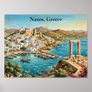 Naxos Griekenland Retro Vintage Reisillustratie Poster