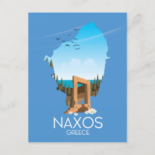 Naxos Map Griekse reisposter. Briefkaart