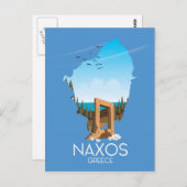 Naxos Map Griekse reisposter. Briefkaart (Voorkant / Achterkant)