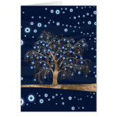 Nazar Charm Tree - Goud op donkerblauw (Voorkant)