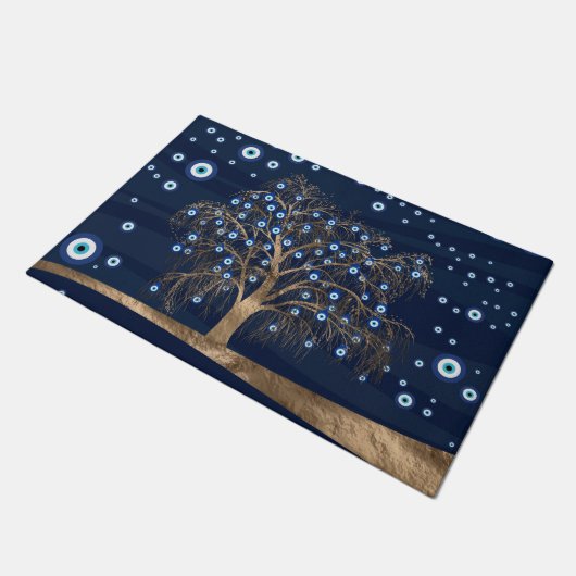 Nazar Charm Tree - Goud op donkerblauw Deurmat (Schuin)