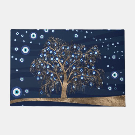 Nazar Charm Tree - Goud op donkerblauw Deurmat (Voorkant)
