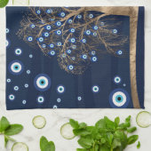 Nazar Charm Tree - Goud op donkerblauw Theedoek (Gevouwen)