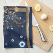 Nazar Charm Tree - Goud op donkerblauw Theedoek (Quarter Fold)