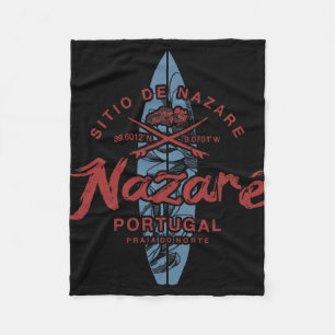 Nazare Portugal Surfen Vintage _1 Fleece Deken