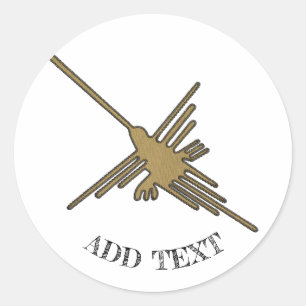 Nazca Lines Hummingbird Faux Borduurwerk Print Ronde Sticker