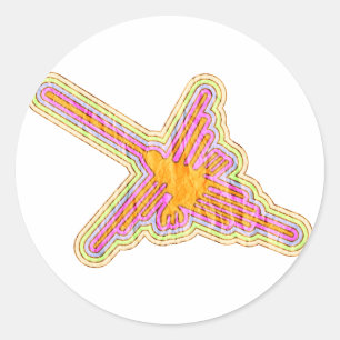 Nazca Lines Hummingbird met gekreukeld papieren ef Ronde Sticker