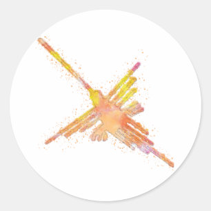 Nazca Lines Hummingbird Waterverf Print Ronde Sticker