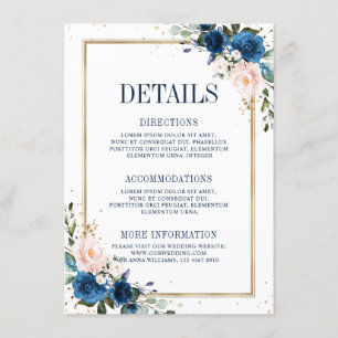 Nazeblauw Blush roze geometrische bruiloft - Gegev Informatiekaartje