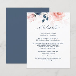 Nazeblauw en Blush roze bruiloft - details Informatiekaartje