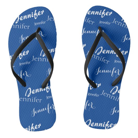 Nazeblauw naampatroon Slim riem Teenslippers (Voetbed)