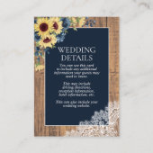 Nazeblauw zonnebloem Botanische kant houten detail Informatiekaartje (Voorkant)