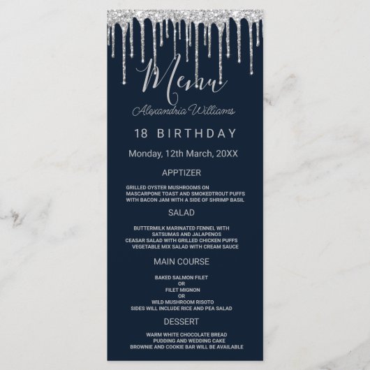 Nazeblauwe zilverglitterdruppels Birthday Programm Programma (Voorkant)