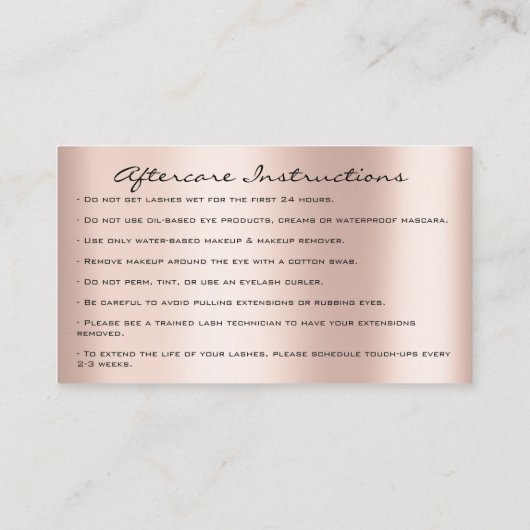 Nazorginstructies Brows Princess Microblading Visitekaartje (Achterkant)