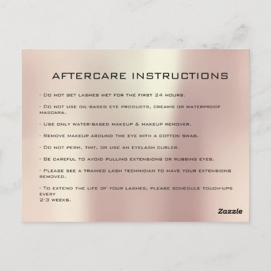 Nazorginstructies Lashes Extension Roos Gold Briefkaart (Achterkant)