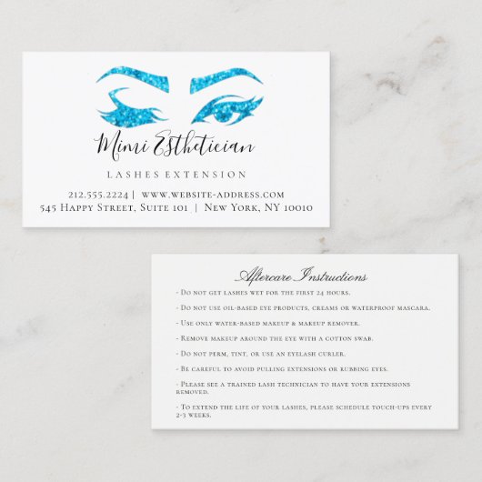 Nazorginstructies Wimper Wit Blauwe Ogen Visitekaartje (Voorkant / Achterkant)