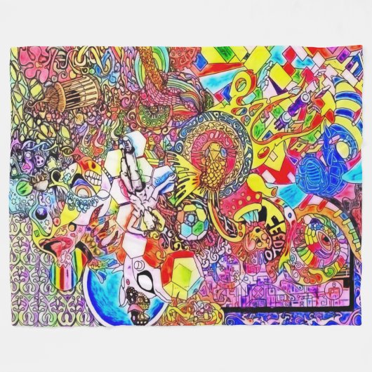 NBK Alice Acid Trip psychedelic Collage Fleece Deken (Voorkant (Horizontaal))