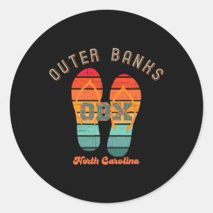 NC Obx Retro Beach Familie Vakantie Buiten Banken Ronde Sticker