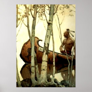 NC Wyeth Historical Painting Indian Canoe #2 Poster