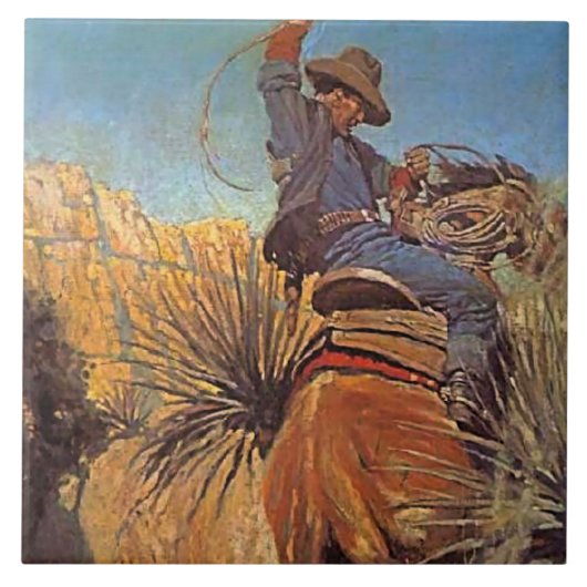 NC Wyeth schilderij "Horse joing from slang" Tegeltje (Voorkant)