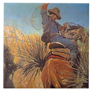 NC Wyeth-schilderij "Paard springt van slang" Tegeltje