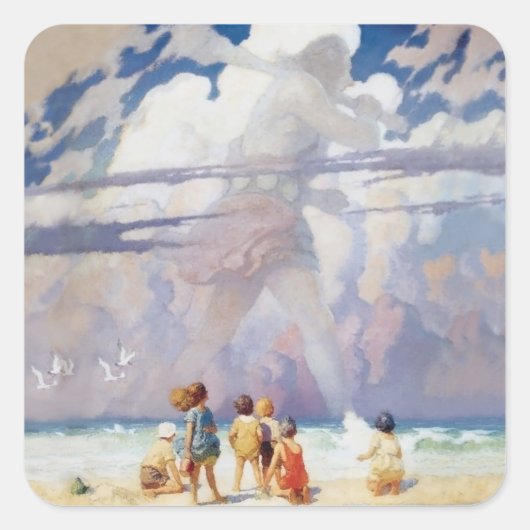 NC Wyeth The Giant Artwork Beach Coastal Vierkante Sticker (Voorkant)