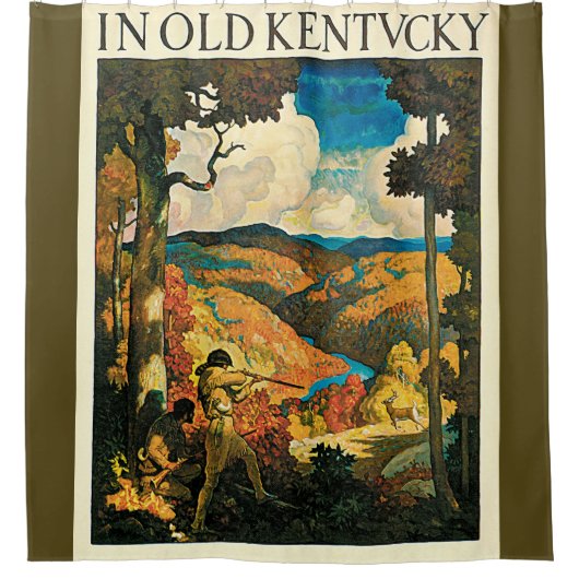 NC Wyeth Travel Poster, in Old Kentucky Douchegordijn (Voorkant)