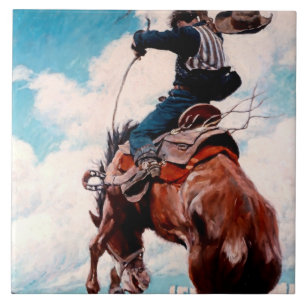 NC Wyeth Westers Schilderij "Bucking" Tegeltje
