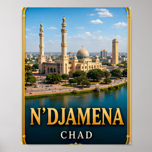 N'Djamena Chari-rivier en woestijn horizon Poster