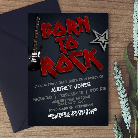 Né à Rock Baby shower Invitation