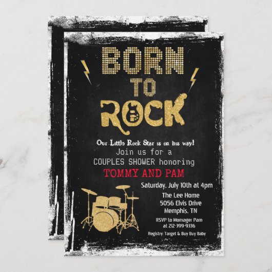 Né à Rock Rock Star Baby shower Invitation (Devant / Derrière)