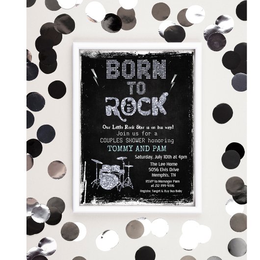 Né à Rock Rock Star Baby shower Invitation