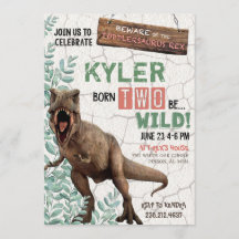 Né DEUX Be Wild Dinosaur Invitation Anniversaire