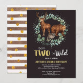 Né Deux Be Wild Woodland Anniversaire Invitation G (Devant / Derrière)