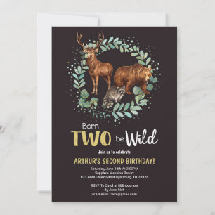 Né Deux Be Wild Woodland Anniversaire Invitation G