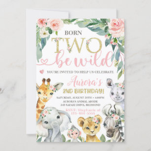 Né deux être sauvage Anniversaire Invitation 2e An