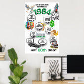 Né en 1964 Fun Facts Birthday Poster (Bureau à domicile)