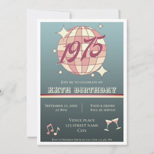 Né en 1975 50e anniversaire Invitation (Devant)