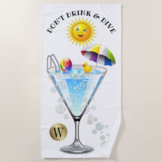 Ne pas boire et plonger serviette de plage (Devant)
