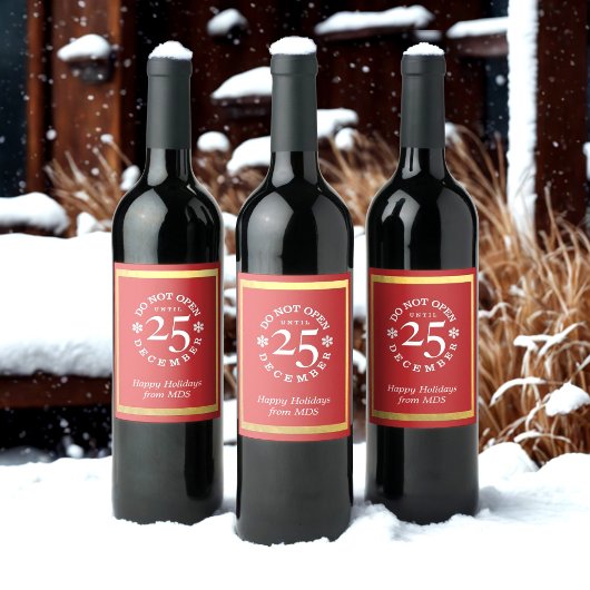 Ne pas ouvrir 25 décembre Étiquette de vin de Noël