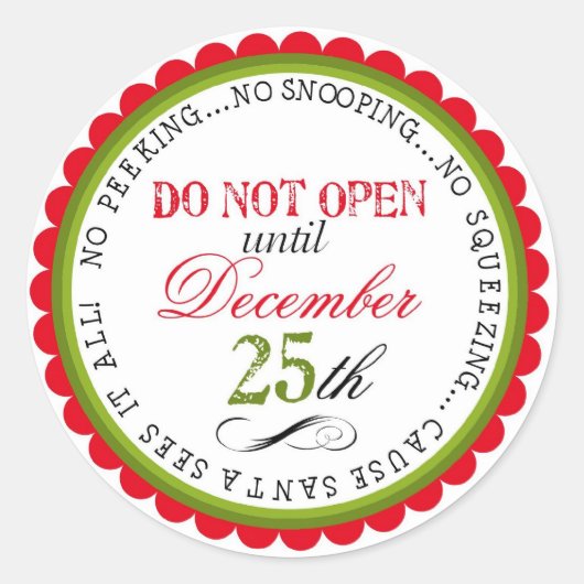 Ne pas ouvrir Stickers Cadeaux de Noël (Devant)