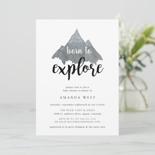 Né pour explorer Baby shower Invitation (Debout devant)