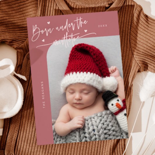 Né Sous Mistletoe Pink Faire-part de naissance